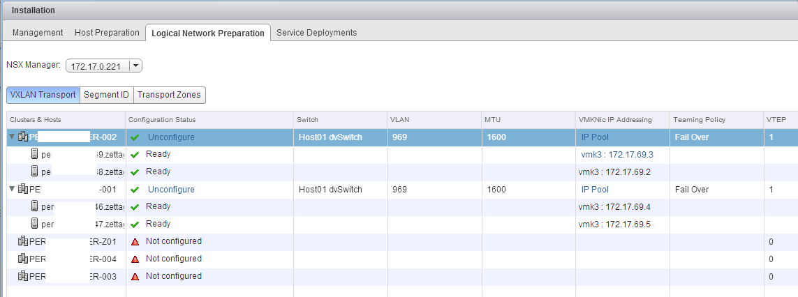 NSX vCloud Retrofit: Logical Network Preparation and Transport Zone Setup