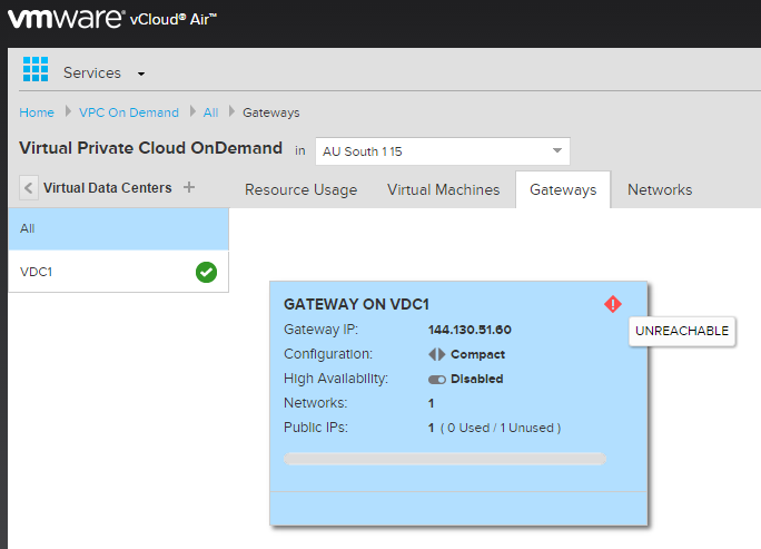 Quick Fix: vCloud Air Gateway Unreachable