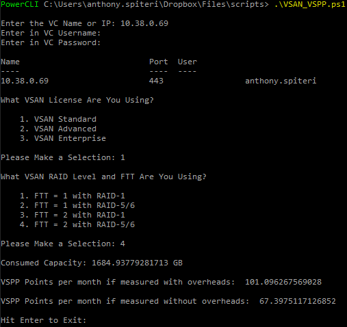 PowerCLI Script to Calculate VSAN vCAN Points Per Month