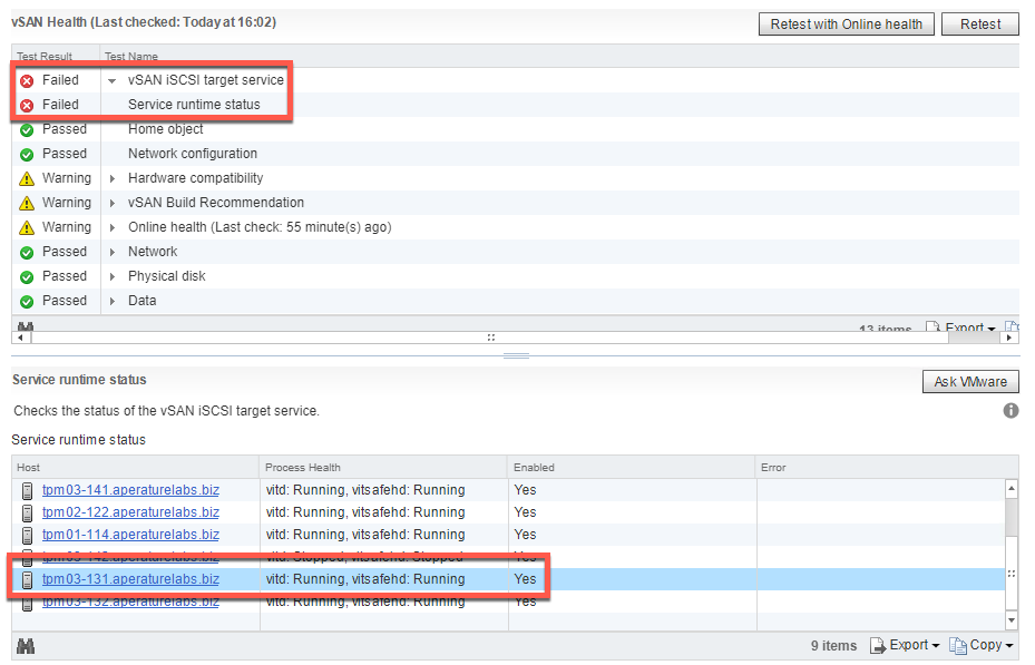 Quick Fix: vSAN Health Reports iSCSI Target Service Stopped