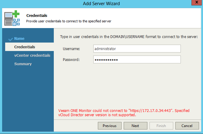 Quick Fix: Specified vCloud Director is not supported when trying to add vCD 9.1 to Veeam ONE