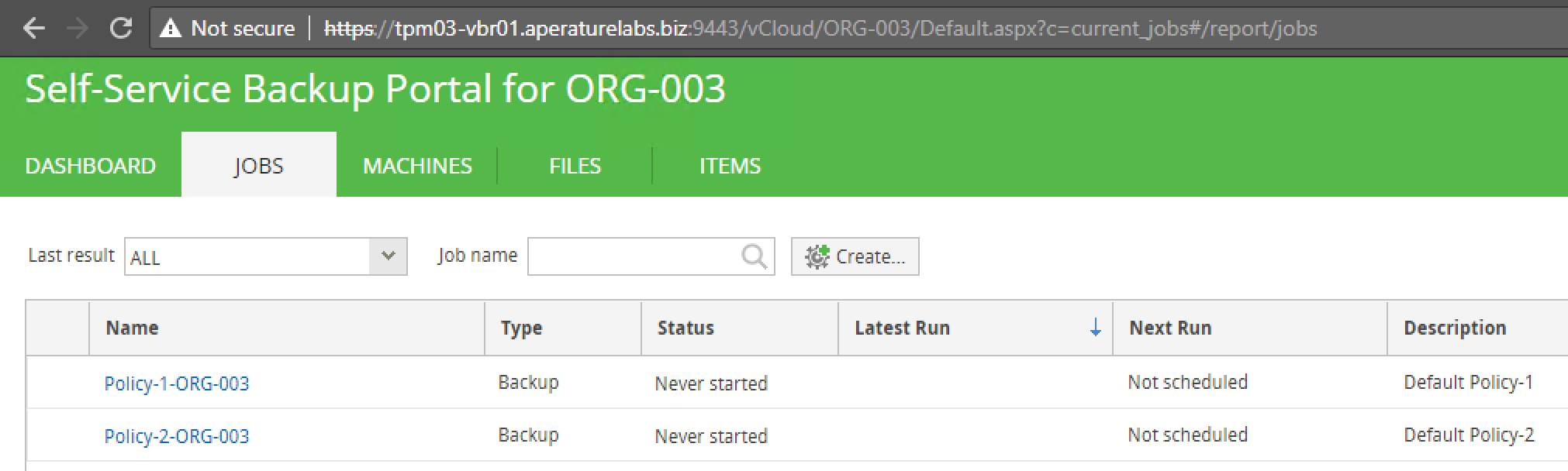 Creating Policy Based Backup Jobs for vCloud Director Self Service Portal with Tenant Creation