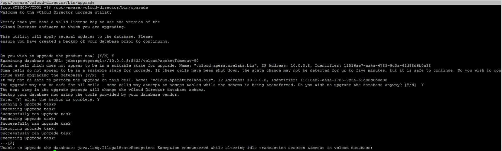 Quick Fix: Upgrading to vCloud Director 9.7 fails During Database Script Updates