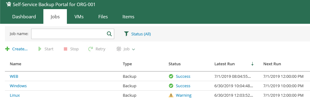 Mapping vCloud Director Backup Jobs to Self Service Portal Tenants