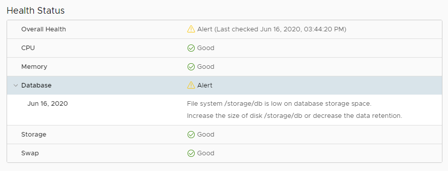 Quick Fix - VCSA Low DB Storage Space Warning