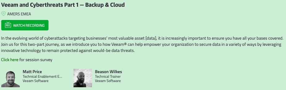 VeeamON Top Sessions