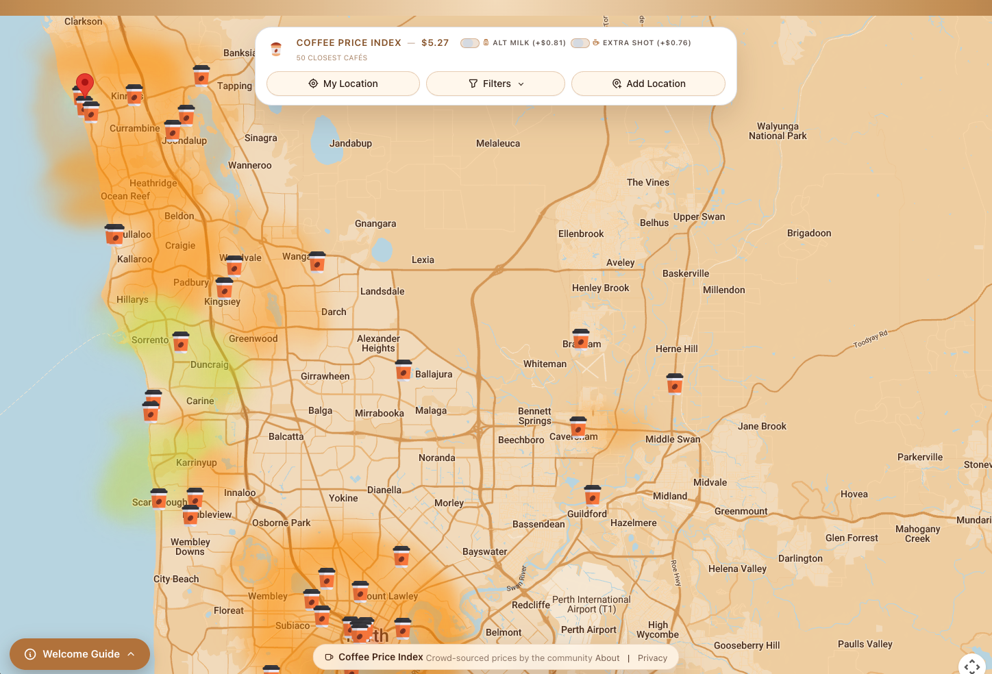 Coffee Price Index platform screenshot